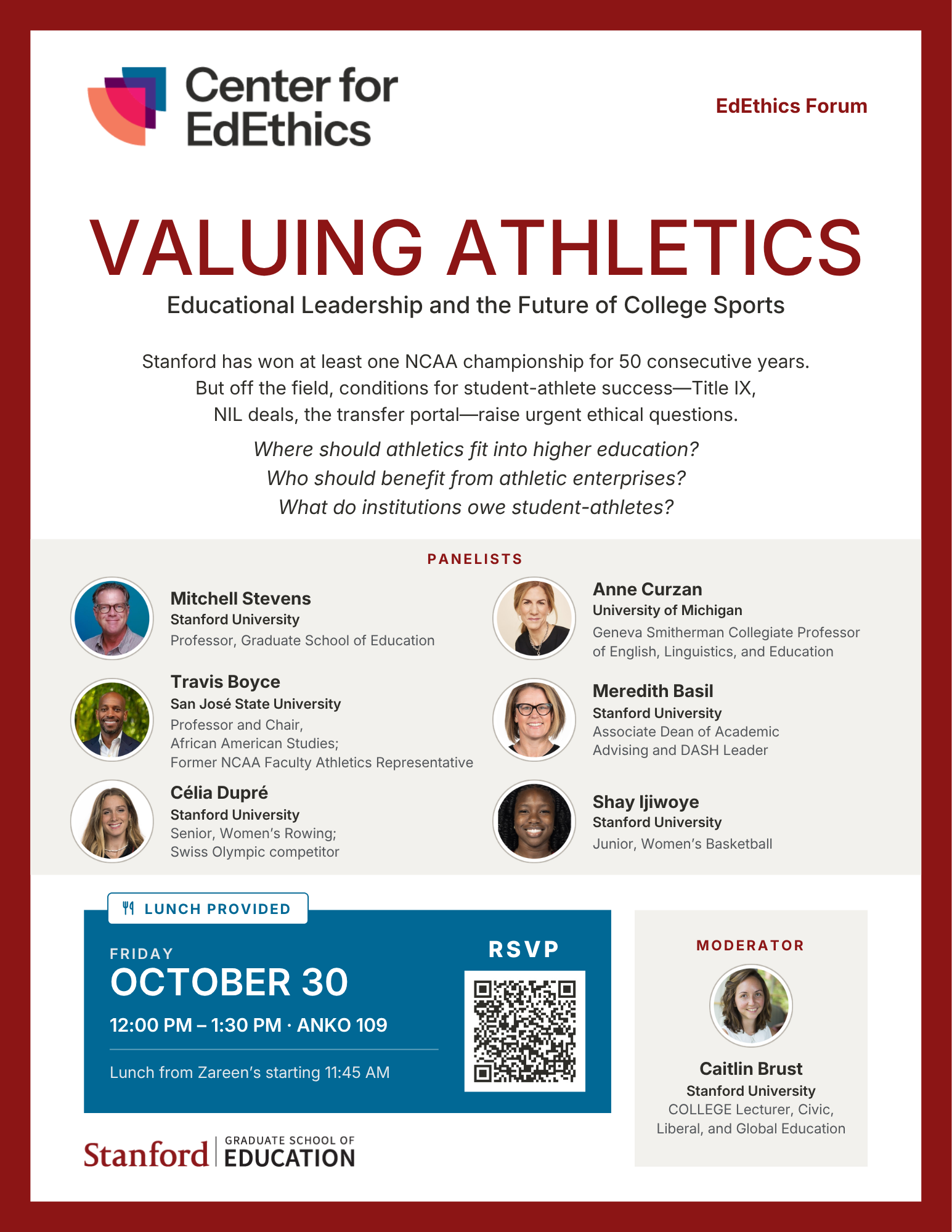 Flyer advertising Valuing Athletics Panel Discussion